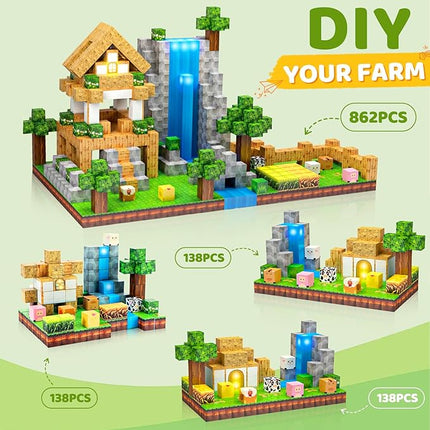 138 PCS Magnetic Blocks, Magnetic Building Blocks for Kids, Farm Construction Magnet Cubes Set for Girls Boys, Sensory STEM Toys for Kids Toddlers Ages 3+