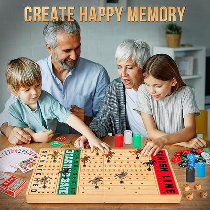 Large 21 Inches Horse Race Board Game, Horse Racing Games with Cards and Dice & 11 Luxury Metal Horses, Thickened Wood Chessboard, Classic Wooden Table Top Board Games for Adults and Family