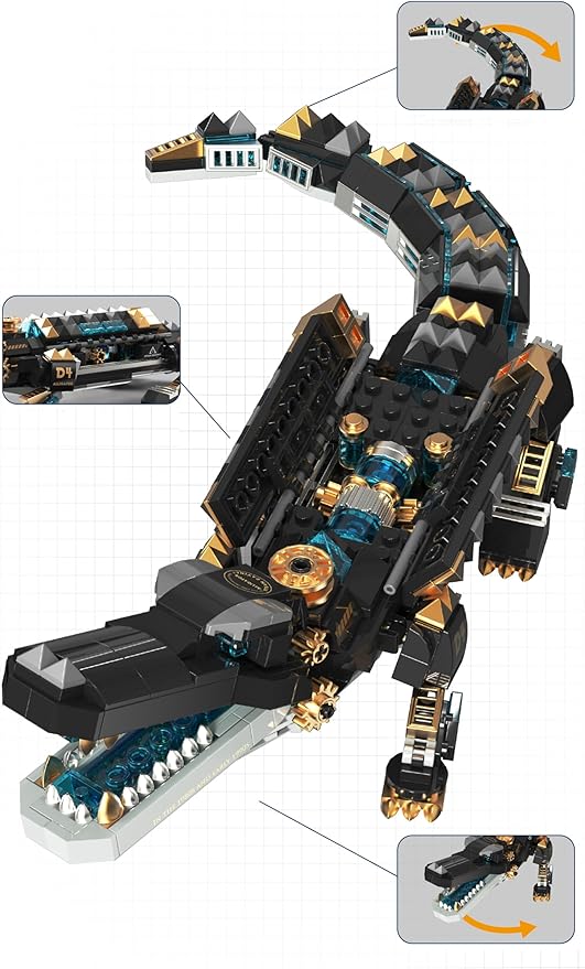 Animal Heavy Armored Jagged Alligator Building Block Toys (500+ PCS), Gifts for Adults and Children