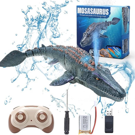 Remote Control Dinosaur Toys for Kids 3 4 5 6 7, Mosasaurus Diving Toys RC Boat with Light and Spray Water for Swimming Pool Lake Bathroom Ocean Protector Bath Toys