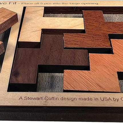 Puzzles for Adults - Level 10 out of 10 Difficulty | Five Fit Small From Creative Crafthouse - Very Hard Wooden Brain Teaser Puzzle