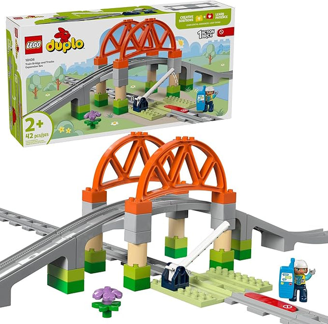 LEGO DUPLO Town Train Bridge and Tracks Expansion Set - 10 Extra Pieces of Train Tracks - Preschool and Toddler Train Set, Ages 2+ - Building Toy for Boys and Girls - 10426