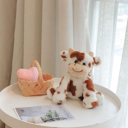 Hopearl Adorable Plush Cow Toy Floppy Dairy Cattle Soft Stuffed Animal Cute Birthday Gifts for Boys Girls Kids Toddlers, Dark Brown, 9''