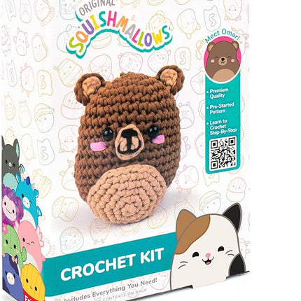 Squishmallows Original Omar The Bear Crochet Kit, Includes Yarn, Crochet Hook, Starter Hooks, Step-by-Step Tutorials, Exclusive Crochet Kit for Beginners, DIY Craft, Crochet Kits, Great Teen Gifts