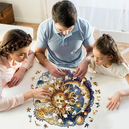 Wooden Puzzles for Adults, Sun and Moon Wood Puzzles 200 Pieces, Irregular Animal Shaped Unique Wooden Jigsaw Puzzles, Creative Ghristmas Gift for Teenagers and Adults