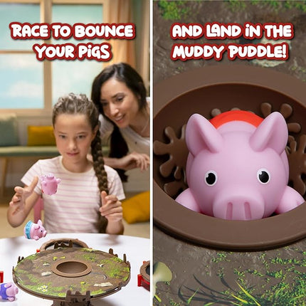PlayMonster Pigs on Trampolines Board Games – Multi-Player, Preschool Toys, Hand-Eye-Coordination Game, The Muddiest Pig Wins, Ages 6+