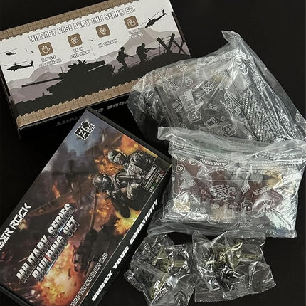 Finger Rock Military Base Building Block Set, WW2 Army Mini War Accessories Kits, Military Ruins Guard Tower Guns Army Supplies Block Toy for Kids 8 10 12 14