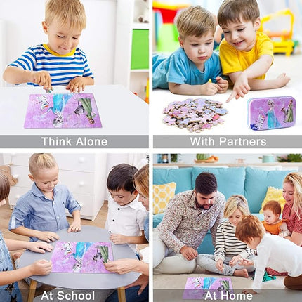 LELEMON Pretty Girl Puzzles for Kids Ages 4-6, Snowman 60 Piece Puzzles for Kids Ages 3-5,Children Jigsaw Puzzles in a Metal Box,Educational Learning Puzzle Toys for Girls and Boys