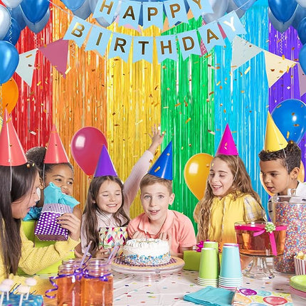 2 Pack Rainbow Foil Fringe Curtains Streamers Party Decorations 3.3 x 8.2 ft, Tinsel Curtain Fringe Backdrop for Parties, Door Fringe Birthday Streamers, Barbie Backdrop Birthday Party Decorations