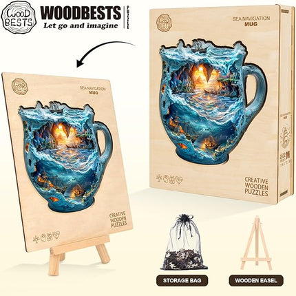 Wooden Puzzles for Adults, Wooden Jigsaw Puzzles for Adults Kids, Sea Navigation Mug Unique Shaped Wood Puzzles Adult, Creative Birthday Gifts for Friends Family Game(11.4 * 11.1in 180pcs)