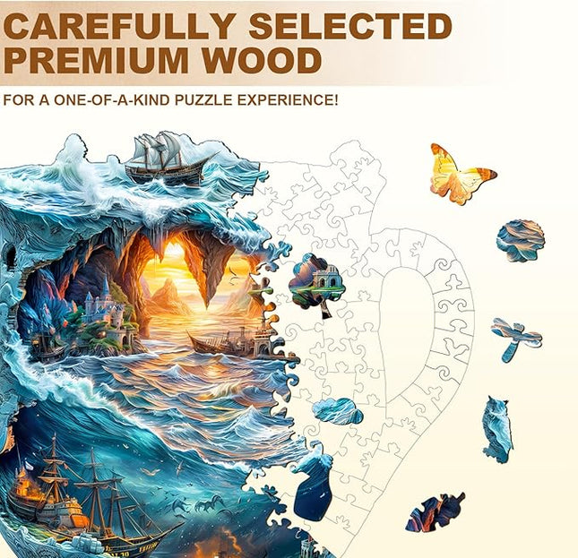 Wooden Puzzles for Adults, Wooden Jigsaw Puzzles for Adults Kids, Sea Navigation Mug Unique Shaped Wood Puzzles Adult, Creative Birthday Gifts for Friends Family Game(11.4 * 11.1in 180pcs)