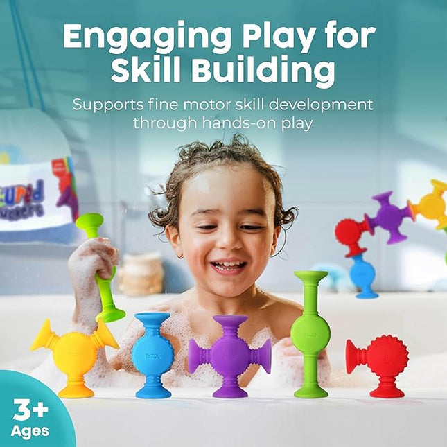 BUNMO Bath Toys Suction - Connect, Build, Create - Bath Toys - Hours of Fun & Creativity - Fine Motor Skills - Stimulating Sensory Toys - Non-Mouthable Toy 3+ - Textured 44 Pack