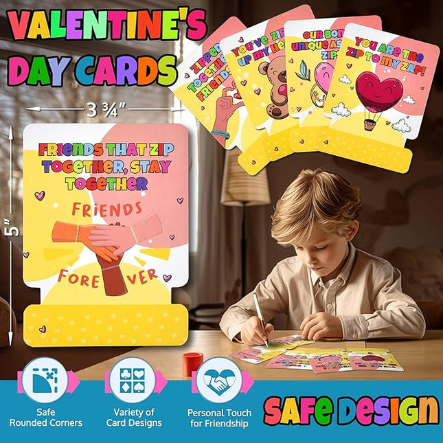 UpBrands 30 Valentine's Day Cards for Kids School & Fidget Zipper Bracelets Party Favors Toys, Bulk Valentine's Day Gifts for Kids, Classroom Exchange Gifts & Student Incentives