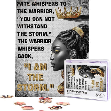 African American Jigsaw Puzzles 500 Pieces for Adults, I Am The Storm Crowned Queen Art, Black Woman Wooden Puzzle for Stress Relief, Challenging Brain Teaser & Home Decor