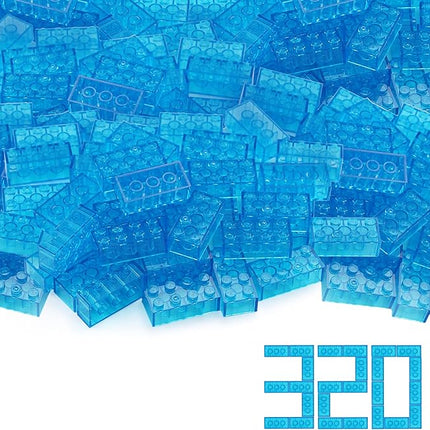Feleph 320 Pieces Transparent Medium Blue 2x4 Bricks Parts Building kit Creative Play Set Blocks Classic Toy Accessories Compatible with 3001 Major Brands (Trans Medium Blue)