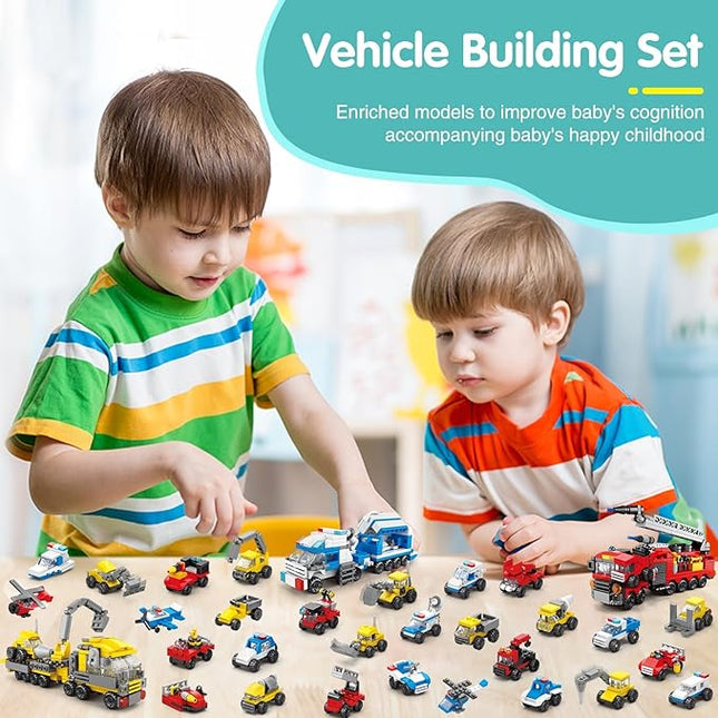 Sawaruita 30Pack Mini Cars Building Blocks Party Favors for Kids - Small Fire Truck,City Police Car,Construction Vehicle for Birthday Goodies Bag Filling, Classroom Prizes for Boys 6-12