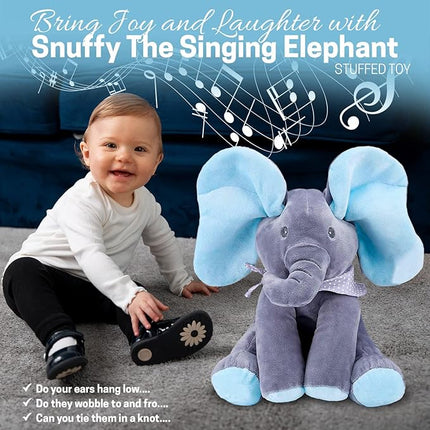 Snuffy The Elephant - Musical Peek-a-Boo Elephant Toy - Interactive Stuffed Baby Animal with Moving Ears for Baby - Hide and Seek Fun - Elephant Plush Baby Toy