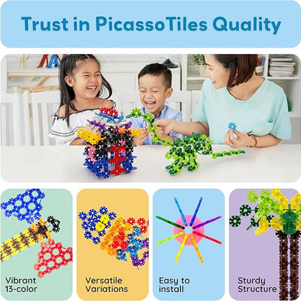 PicassoTiles Construction Building Chips Block 300 Piece Set Interlocking Plastic Disc STEM Learning Toy Creative Education Child Brain Development Play for Toddler Kids Boys Girls Ages 3 & Up PTF300