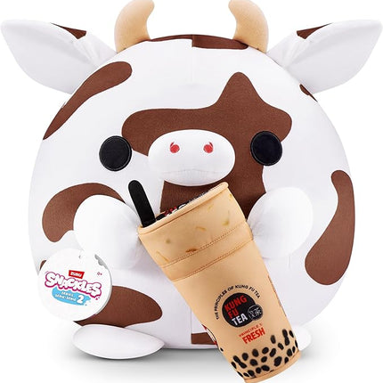 Snackles Series 2 14-inch by ZURU Cuddly Squishy Comfort 14-inch Plush with Licensed Snack Brand Accessory (Cow&Kung Fu Tea Bubble Tea)