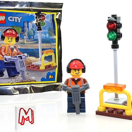 LEGO City Minifigure - Construction Worker/Builder ‍with (Traffic Light and Jackhammer) Foil Pack