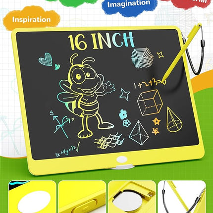 KOKODI LCD Writing Tablet, 16 Inch Colorful Toddler Doodle Board Drawing Tablet, Erasable Reusable Electronic Drawing Pads, Educational and Learning Toy for 3-6 Years Old Boy and Girls(Yellow)