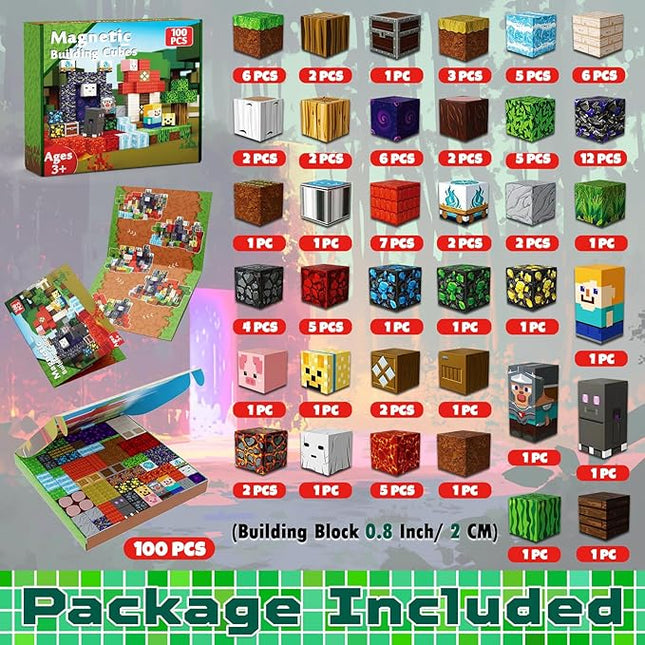 100 PCS 0.8in Magnetic Blocks - Magnet Toys for Kids, Magnetic Building Blocks Cubes, Stacking Magnets, School STEM Toys Birthday Gifts for Boys and Girls Age 3+ Years Old (Theme: Portal)