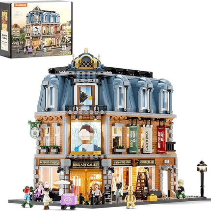 Brick Art Gallery Lighting Building Bricks Set - Town Life City Modular Collection Kit with Minifigures 3400 Pcs for Adults & Teen & Visual Art Lovers