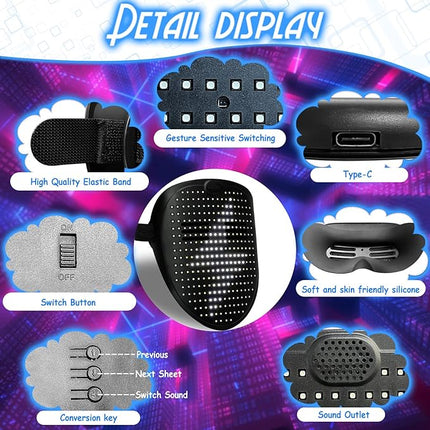 Depointer Life Led Mask with Gesture Sensing,Unisex LED Lighted Face Transforming Mask for Costume Cosplay Party Masquerade