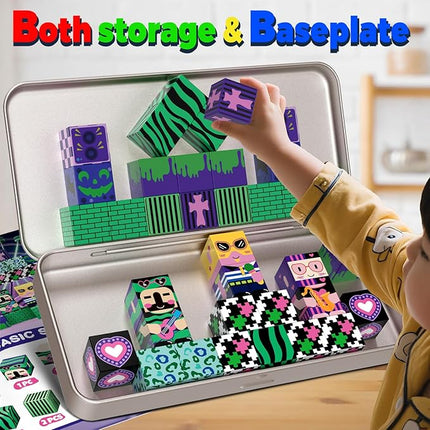 Music Animals Theme Magnetic Building Blocks Travel Toys Set with Portable Metal Tin for Kids Boys & Girls Ages 3+, 35PCS STEM Learning Magnetic Cubes for Toddlers 3-5,Birthday Gifts, Classroom Prizes