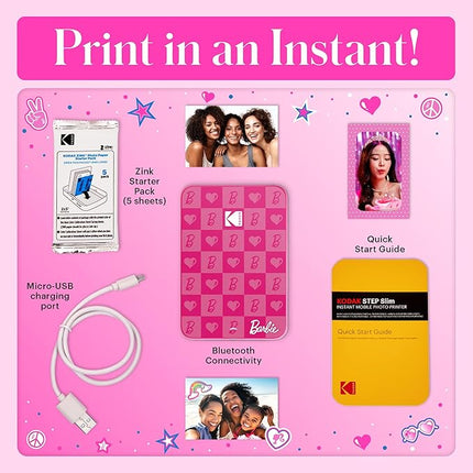 KODAK x Barbie Instant Smartphone Barbie Photo Printer - Portable, Color, Wireless - Zink 2x3” Sticky-Back Photos - Print from iOS & Android Devices with Fun Editing App - Iconic Style