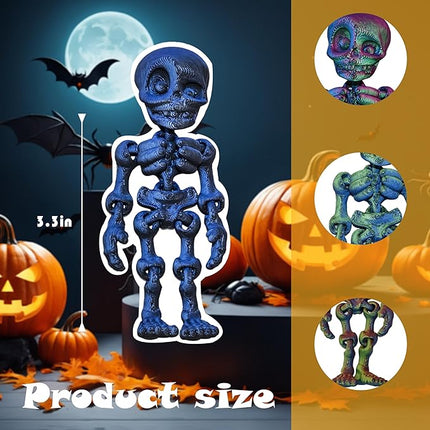 14 pcs 3D Printed Skeleton Figurines, Colorful 3.15 Inch Halloween Decorations, Fun Spooky Skull Toys for Desk, Party, or Shelf Display