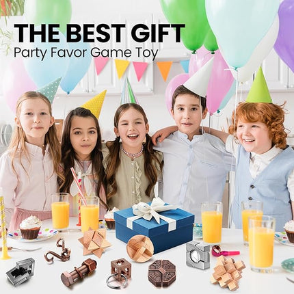 Syhood 14 Pcs Brain Teaser for Adults Metal Puzzles 3D Steel Puzzle for Adults Mind Puzzle Games Wooden Unlock Interlocking Puzzle Adult IQ Education Puzzle Toys Smart Toy (Novelty)