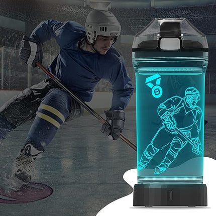 YuanDian Hockey Gifts for Boys, Light Up Water Bottle - 14 OZ Tritan BPA Free Eco-Friendly - Cool LED Sport Cups Gift for Hockey Player School Kids Girl Child Christmas Holiday