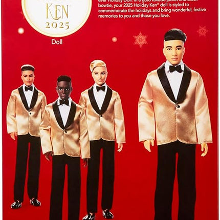 Barbie Signature 2025 Holiday Black Hair Ken Collectible Fashion Doll Wearing Full Suit with Golden Jacket in Displayable Packaging & Doll Stand