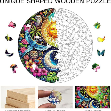 Wooden Puzzle for Adults – Tropiacl Yin-Yang Shaped Jigsaw, Unique Brain Teaser for Kid & Teen, 220 Pieces, 10"x10", Ships as Whole Puzzle Board (No Loose Pieces), Gift-Ready Box, Fun Family Game