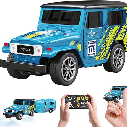 MOONTOY 1:64 Scale Mini Alloy Romote Control Car with LED Lights, 2.4Ghz Remote and App Control Toy Car, 3-Speed Adjustment Pocket Toy Car for Kids 4-8 Years and Adults (Blue)
