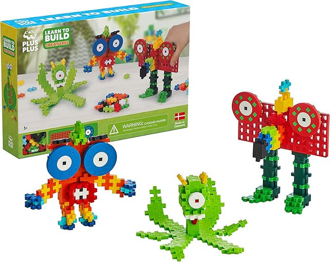 PLUS PLUS Learn to Build Set, Interlocking Mini Building Blocks, 3D Puzzle Construction Stem Toy for Kids - Creatures, 240 Pieces