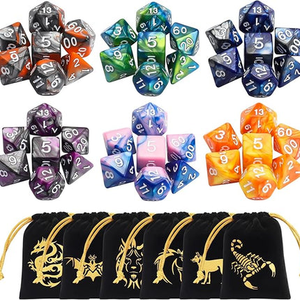 CiaraQ Polyhedral Dice Set - DND Role Playing Dice for Dungeons and Dragons RPG Table Games, Multi-Color, 42pcs