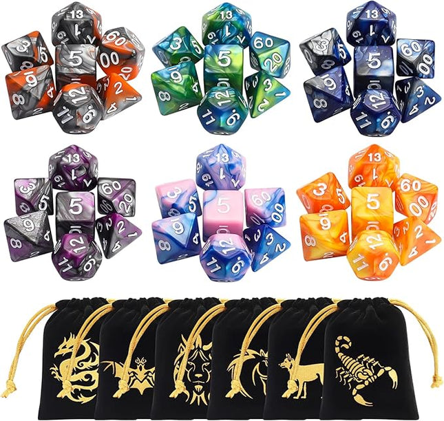 CiaraQ Polyhedral Dice Set - DND Role Playing Dice for Dungeons and Dragons RPG Table Games, Multi-Color, 42pcs
