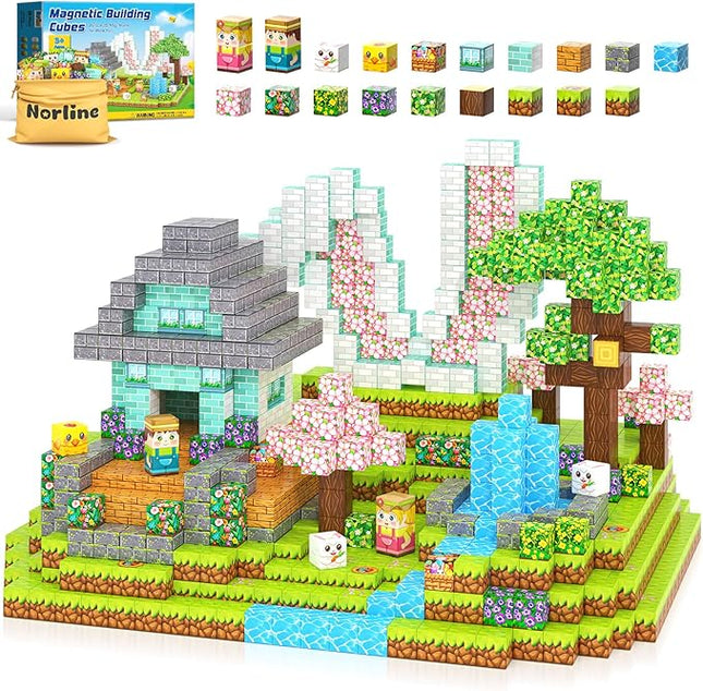 108PCS Magnetic Blocks Kids Magnet Toys, Mine Magnet World Bunny Garden Wonderland Building Crafts, Sensory Learning Toys Game Gifts for Kids Ages 3-5 4-6 5-7 8-12 Year Old Boys Girls