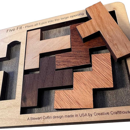 Puzzles for Adults - Level 10 out of 10 Difficulty | Five Fit Small From Creative Crafthouse - Very Hard Wooden Brain Teaser Puzzle