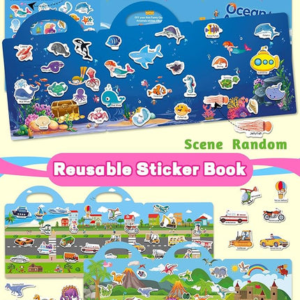 Reusable Sticker Book for Toddlers 2-4 Years, Stickers for Kids, Toddler Sticker Book Ages 1-3, Toddler Craft Activities, Toddlers Travel Toys Ages 2+ Boy Girl Birthday Gifts