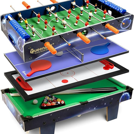 4 in 1 Mini Game Table 28"– Multi Game Table for Adults and for All Family Mini Air Hockey Table, Mini Ping Pong Table, Foosball Table, Pool Table - Tabletop Game