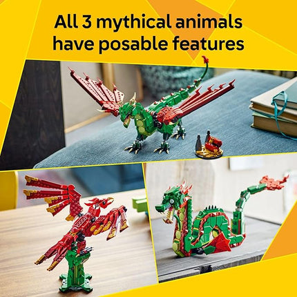 LEGO Creator 3 in 1 Medieval Dragon Toy - Building Toy with 3 Build Options, Dragon, Sea Serpent, or Phoenix - Fantasy Set for Kids, Boys and Girls, Ages 9+ - Gift Idea for Birthdays - 31161