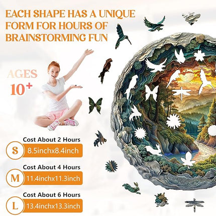 Wooden Puzzles for Adults, Wooden Jigsaw Puzzles for Adults Kids, 3D Cave Forest Unique Shaped Wood Puzzles Adult, Creative Birthday Gifts for Friends Family Game (8.5 * 8.4in 100pcs)