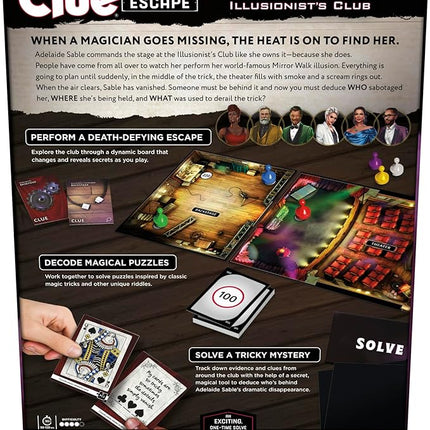 Clue Escape: The Illusionist’s Club Board Game | Escape Room Family Game | 1-Time Solve Mystery | Ages 10+ | 1-6 Players | Difficulty 4 | 90-120 Mins. (Amazon Exclusive)