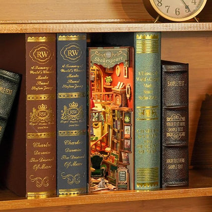 Tonecheer DIY Book Nook Kit for Adults, 3D Wooden Puzzle Bookend Bookshelf Insert Library Bookstore Model Decor, Booknook Miniature Dollhouse with Sensor LED Light for Gifts (Left Bank Bookstore)
