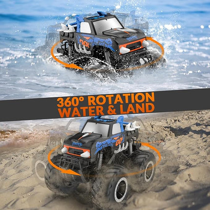 STEMTRON Amphibious Remote Control Car Toys for Boys 2.4 GHz 1:16 All Terrain Off-Road RC Car Waterproof RC Monster Truck Kids Pool Toys Remote Control Boat Gifts for Kids Boys