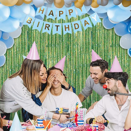 2 Pack Laser Green Foil Fringe Curtains Streamers Party Decorations 3.3 x 8.2 ft, Tinsel Curtain Fringe Backdrop for Parties, Door Fringe Birthday Streamers, Photo Booth Backdrops, Party Decor