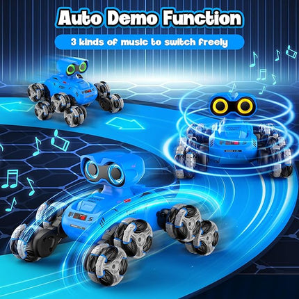 Robot Toys, 8-Wheel Stunt Remote Control Car with Auto-Demonstration, 360° Rotation, LED Eyes, Music, 2.4Ghz, All Terrain Rc Cars, Remote Control Car for Boys 4-7 6-8 8-12